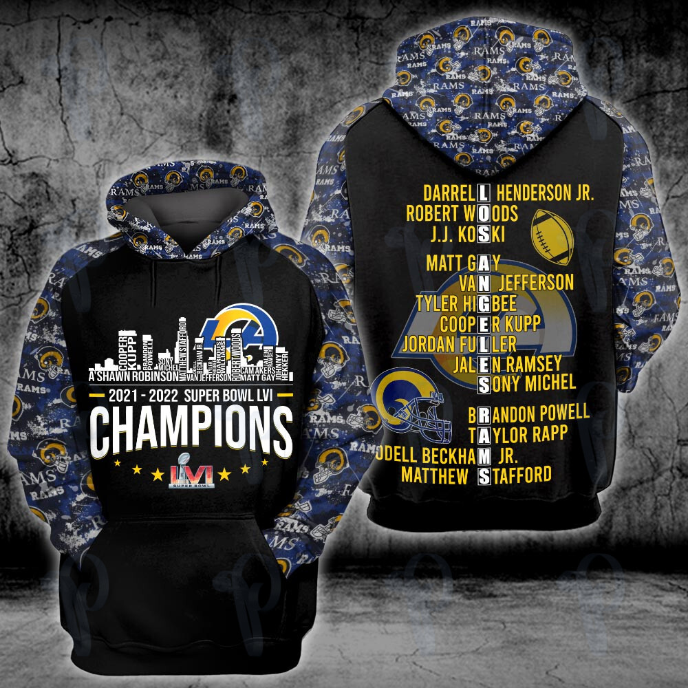 2022 Rams Super Bowl Lvi Champions Lineup 3D All Over Printed Sweatshirt, Hoodie, Zip Hoodie | Nfl Fan Gear For Men, Women