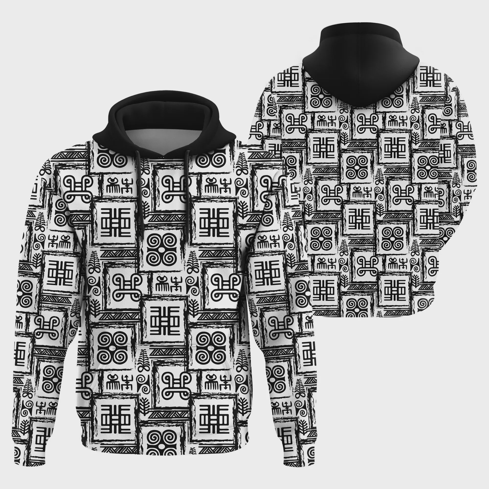Africa Zone Hoodie - Black White Adinkra 3D All Over Printed Sweatshirt, Hoodie, Zip Hoodie | Fan Apparel For Men, Women