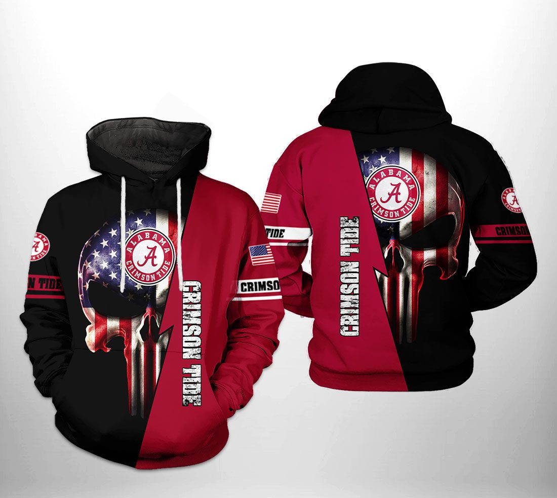 Alabama Crimson Tide Ncaa Us Flag Skull 3D All Over Printed Sweatshirt, Hoodie, Zip Hoodie | Ncaa Special Edition Fan Gear For Men, Women