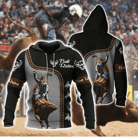 Amazing Bull Riding Black Leather 3D All Over Printed Sweatshirt, Hoodie, Zip Hoodie | Fan Apparel For Men, Women