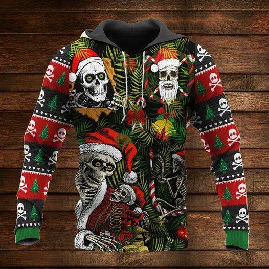 Amazing Merry Christmas Santa Skull 3D All Over Printed Sweatshirt, Hoodie, Zip Hoodie | Special Edition Fan Apparel For Men, Women
