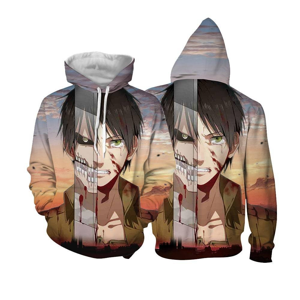 Aot Eren Jaeger Half-titan, Crying Human Blood Stain 3D All Over Printed Sweatshirt, Hoodie, Zip Hoodie | Fan Apparel For Men, Women