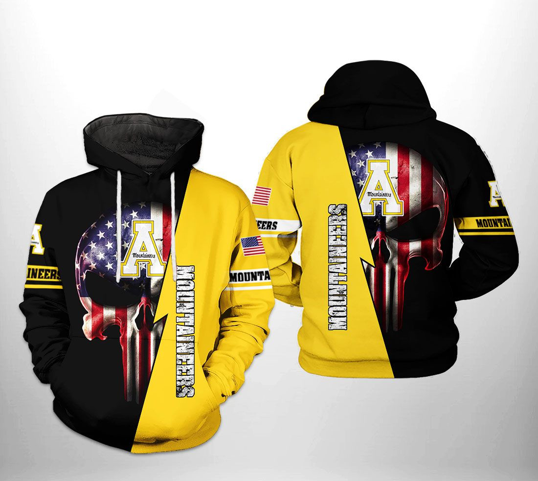Appalachian State Mountaineers Ncaa Us Flag Skull 3D All Over Printed Sweatshirt, Hoodie, Zip Hoodie | Ncaa Special Edition Fan Gear For Men, Women