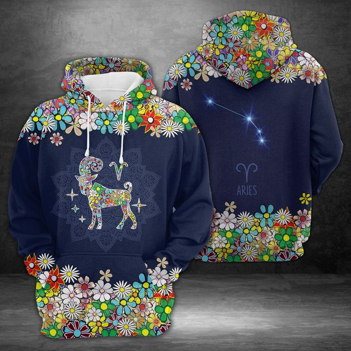 Aries Horoscope Flower 3D All Over Printed Sweatshirt, Hoodie, Zip Hoodie | Fan Apparel For Men, Women