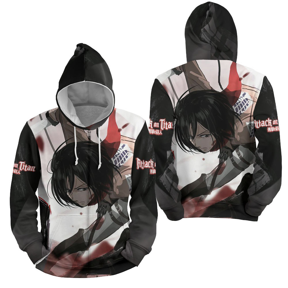 Attack On Titan Mikasa Ackerman In Watercolor 3D All Over Printed Sweatshirt, Hoodie, Zip Hoodie | Fan Apparel For Men, Women