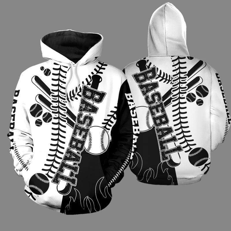 B&w Baseball 3D All Over Printed Sweatshirt, Hoodie, Zip Hoodie | Fan Apparel For Men, Women