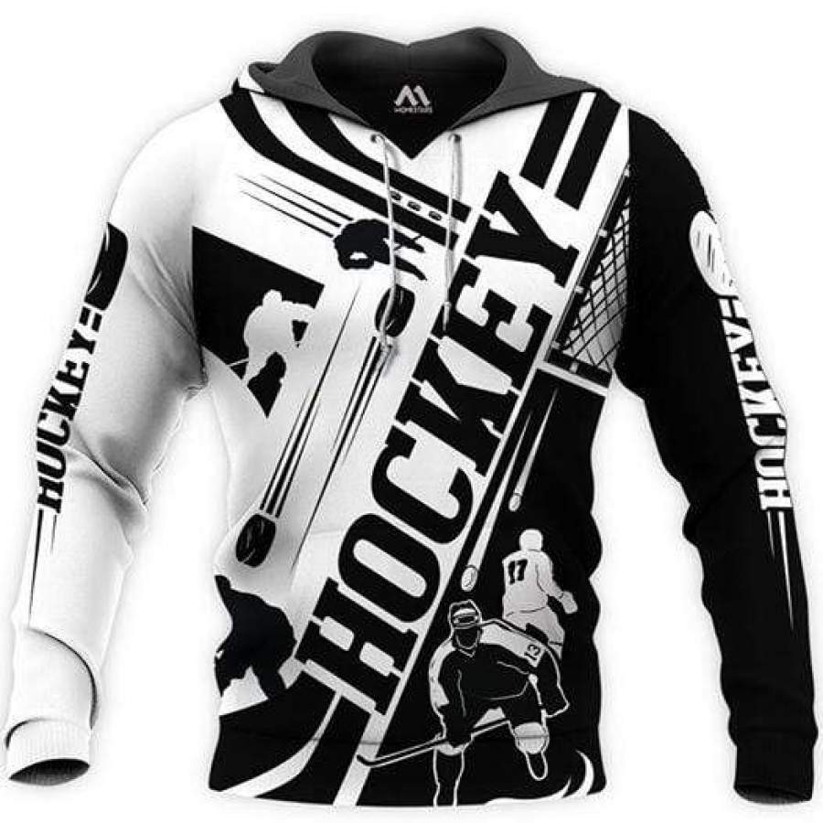 B&w Hockey Player 3D All Over Printed Sweatshirt, Hoodie, Zip Hoodie | Fan Apparel For Men, Women