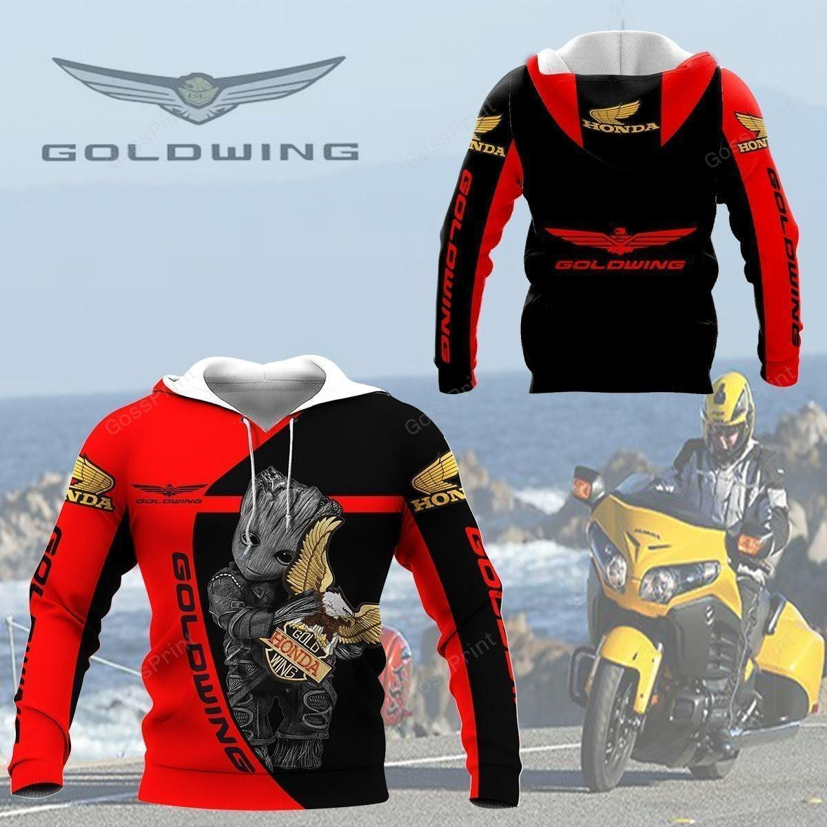 Baby Groot Honda Goldwing Black Red 3D All Over Printed Sweatshirt, Hoodie, Zip Hoodie | Fan Apparel For Men, Women