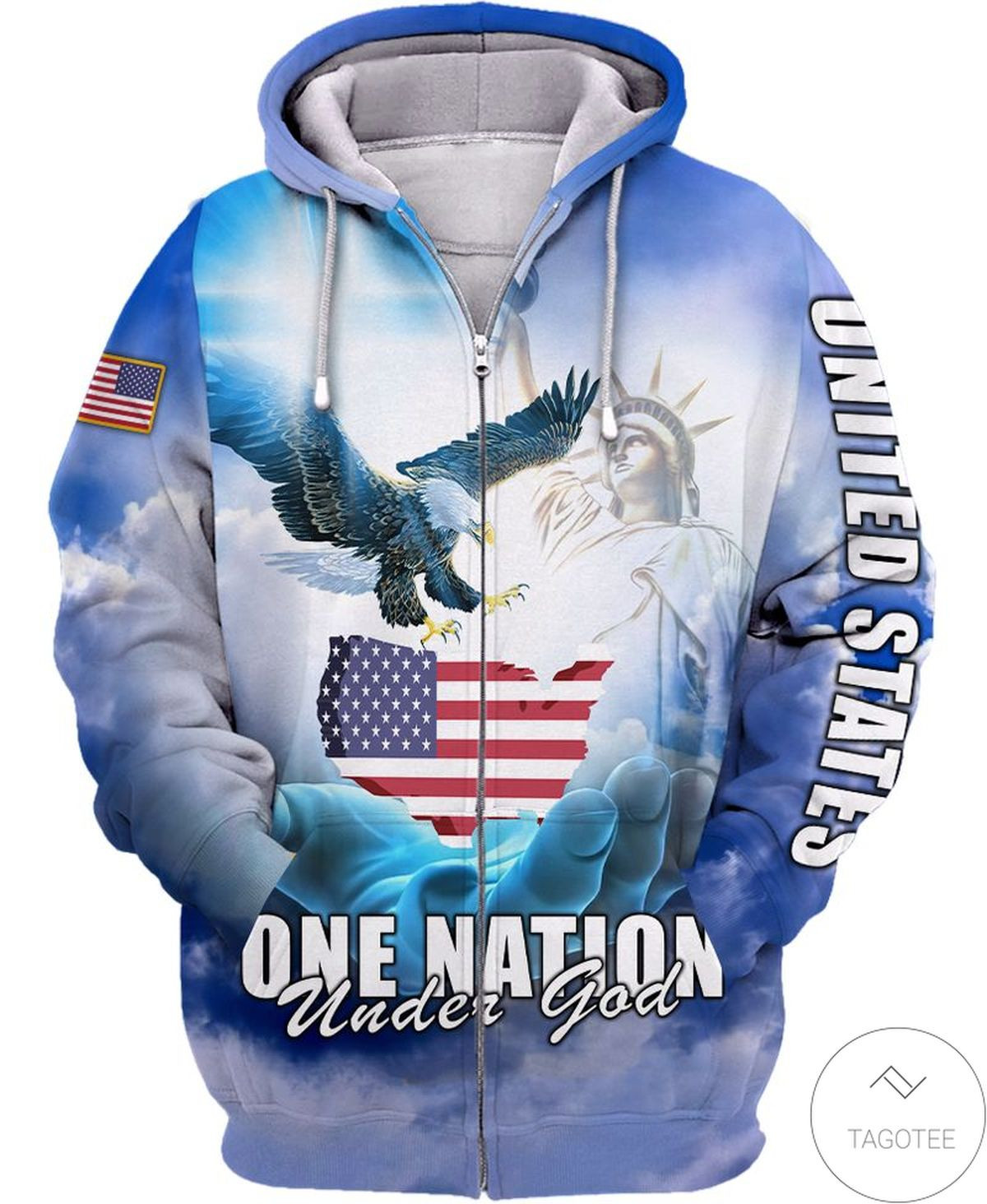 Best Shop Blue Sky One Nation Under God Flag Eagle 3D All Over Printed Sweatshirt, Hoodie, Zip Hoodie | Fan Apparel For Men, Women