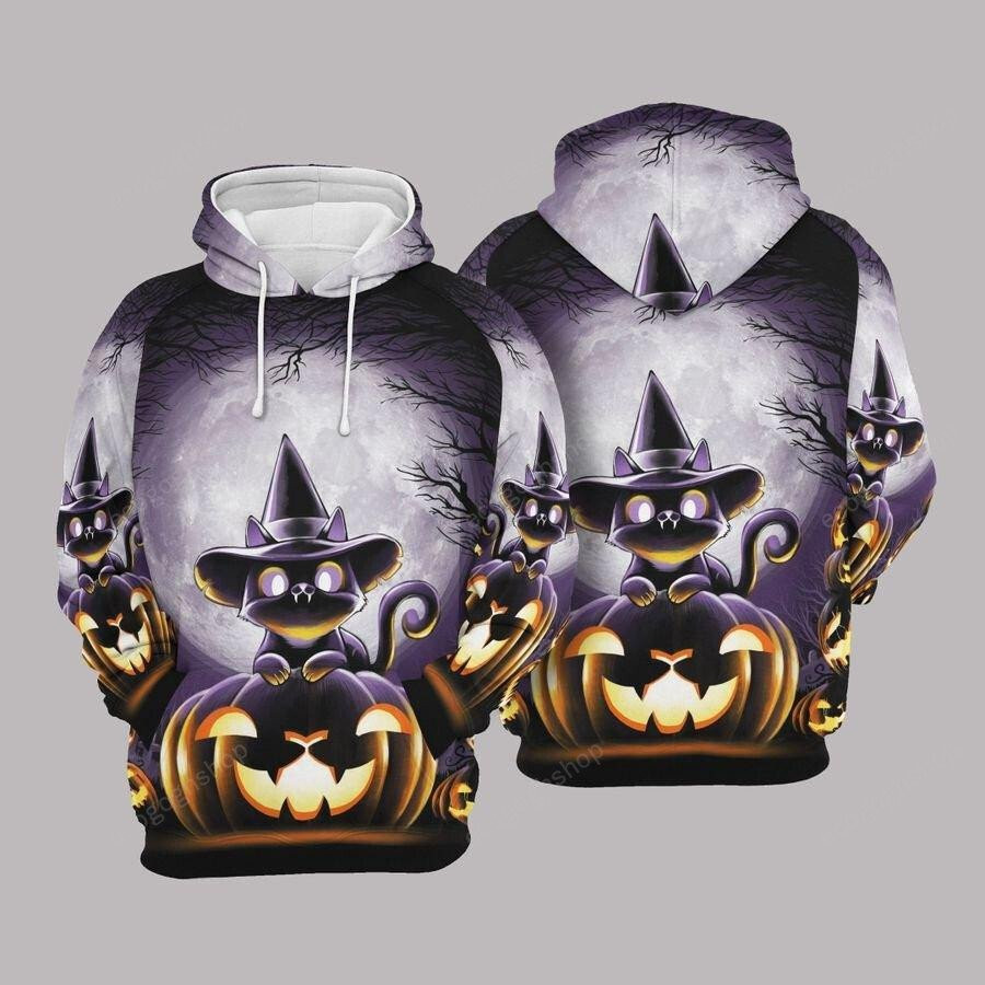 Black Cat Happy Halloween 3D All Over Printed Sweatshirt, Hoodie, Zip Hoodie | Special Edition Fan Apparel For Men, Women