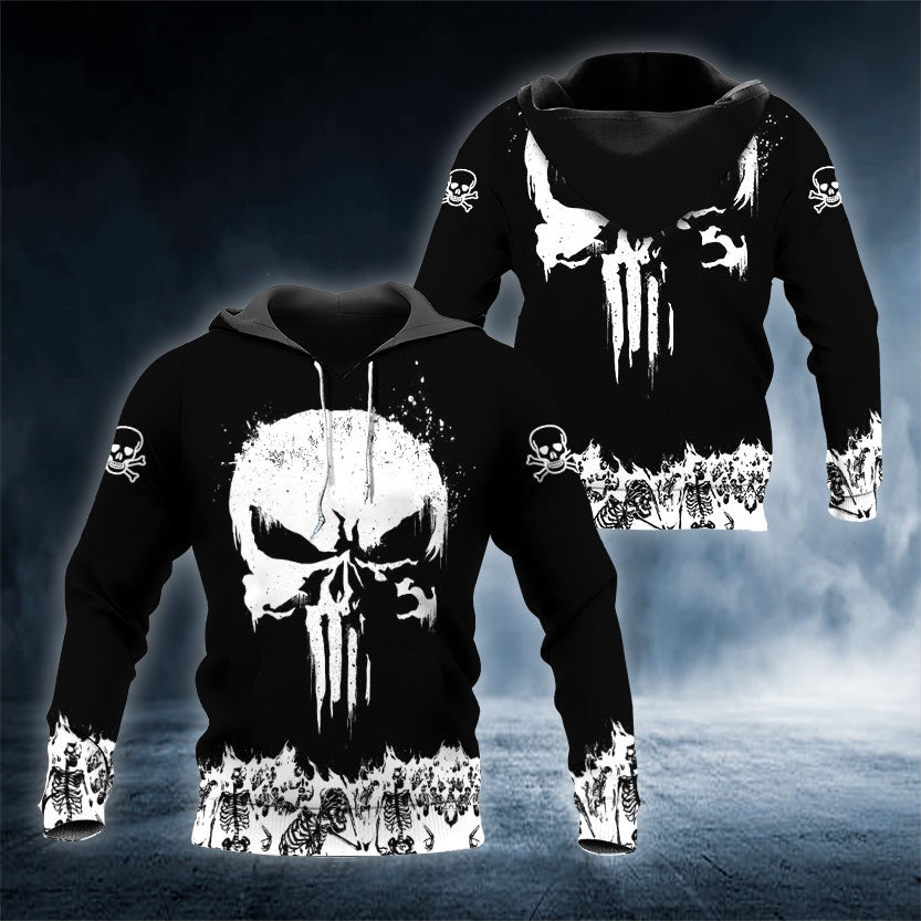 Black White Punisher Skull 3D All Over Printed Sweatshirt, Hoodie, Zip Hoodie | Special Edition Fan Apparel For Men, Women