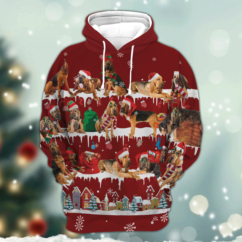 Bloodhound - Snow Christmas Unisex 3D All Over Printed Sweatshirt, Hoodie, Zip Hoodie | Fan Apparel For Men, Women