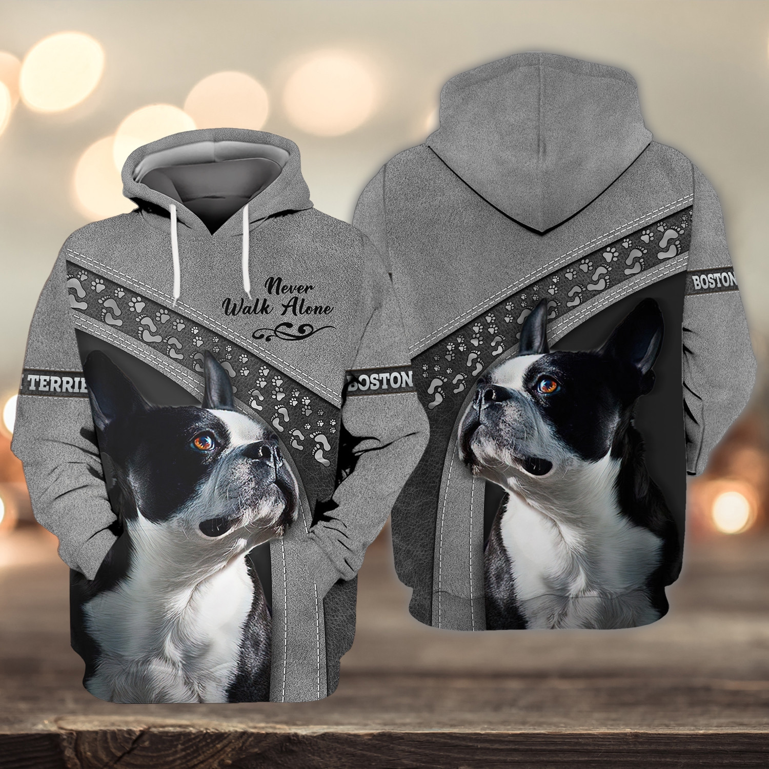Boston Terrier Dog Never Walk Alone 3D All Over Printed Sweatshirt, Hoodie, Zip Hoodie | Fan Apparel For Men, Women