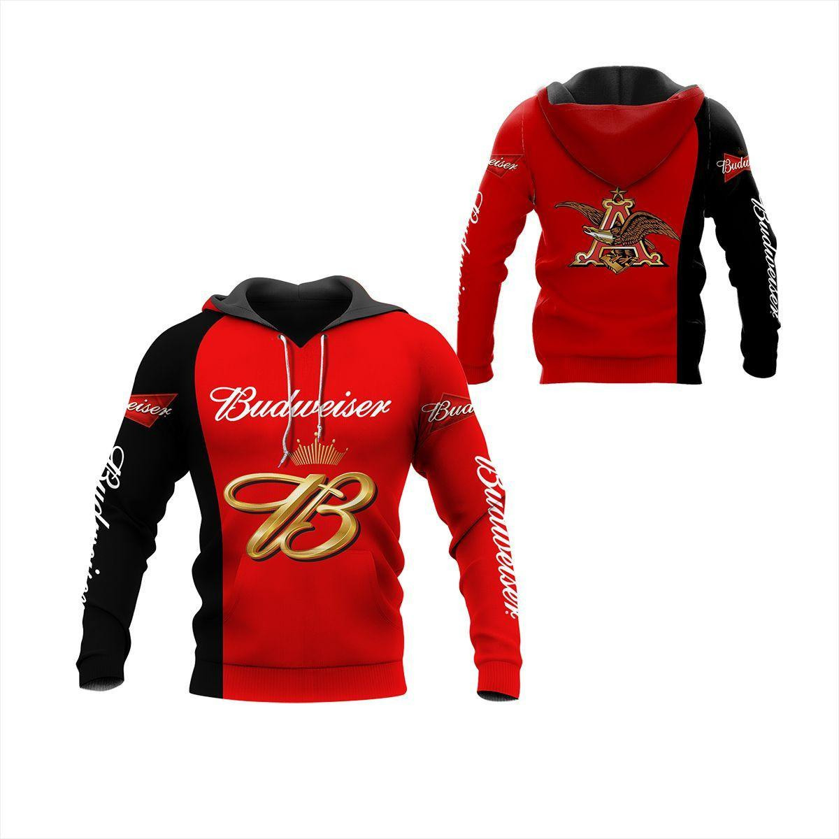 Budweiser Unisex Black And Red 3D All Over Printed Sweatshirt, Hoodie, Zip Hoodie | Fan Apparel For Men, Women