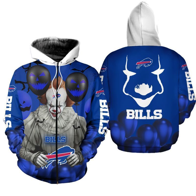 Buffalo Bills Pennywise The Dancing Clown It Hallowen 3D All Over Printed Sweatshirt, Hoodie, Zip Hoodie | Nfl Special Edition Fan Gear For Men, Women