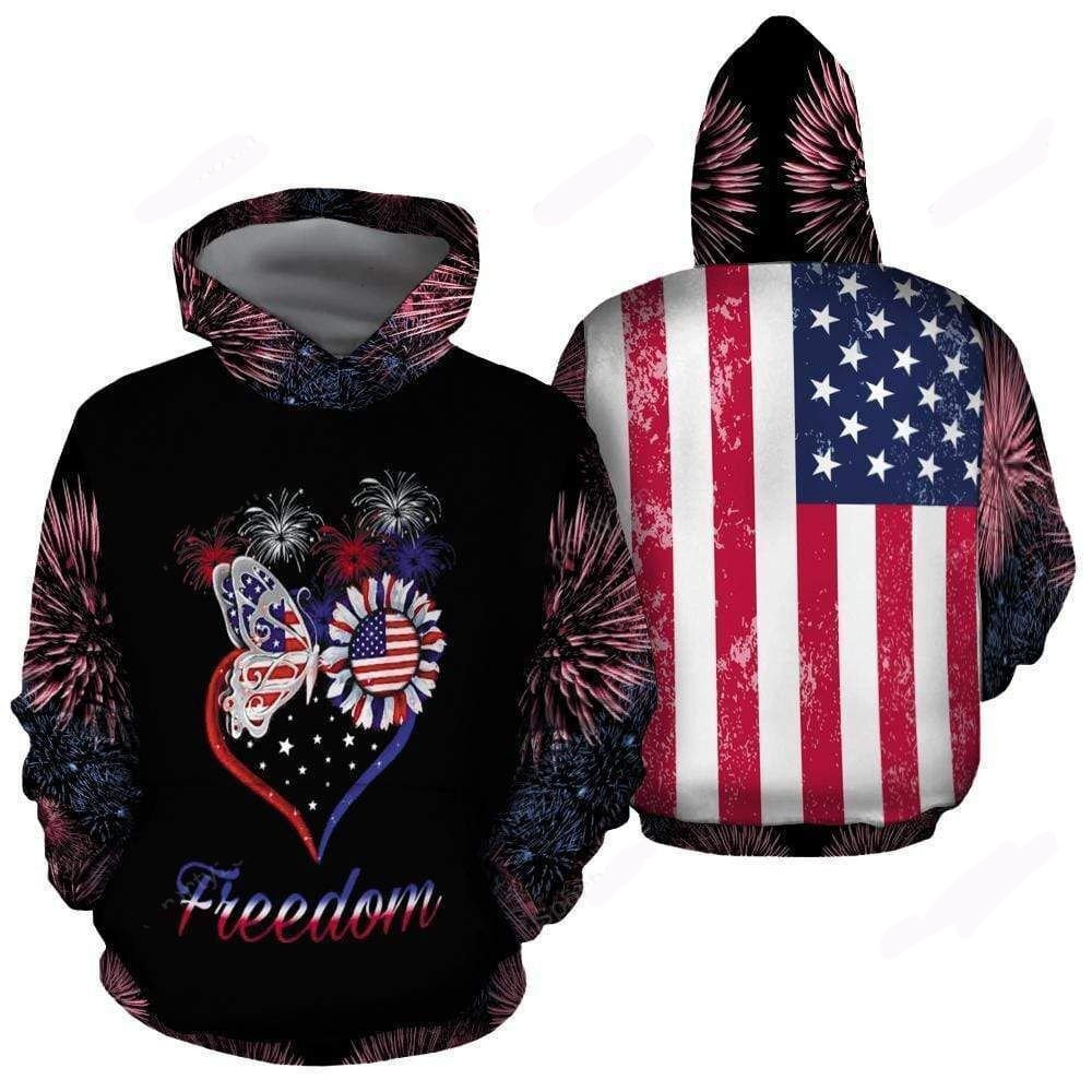 Butterfly Sunflower Heart Retro American Flag 3D All Over Printed Sweatshirt, Hoodie, Zip Hoodie | Fan Apparel For Men, Women