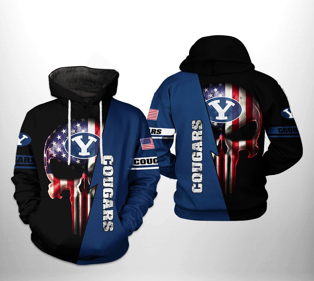 Byu Cougars Ncaa Us Flag Skull 3D All Over Printed Sweatshirt, Hoodie, Zip Hoodie | Ncaa Special Edition Fan Gear For Men, Women