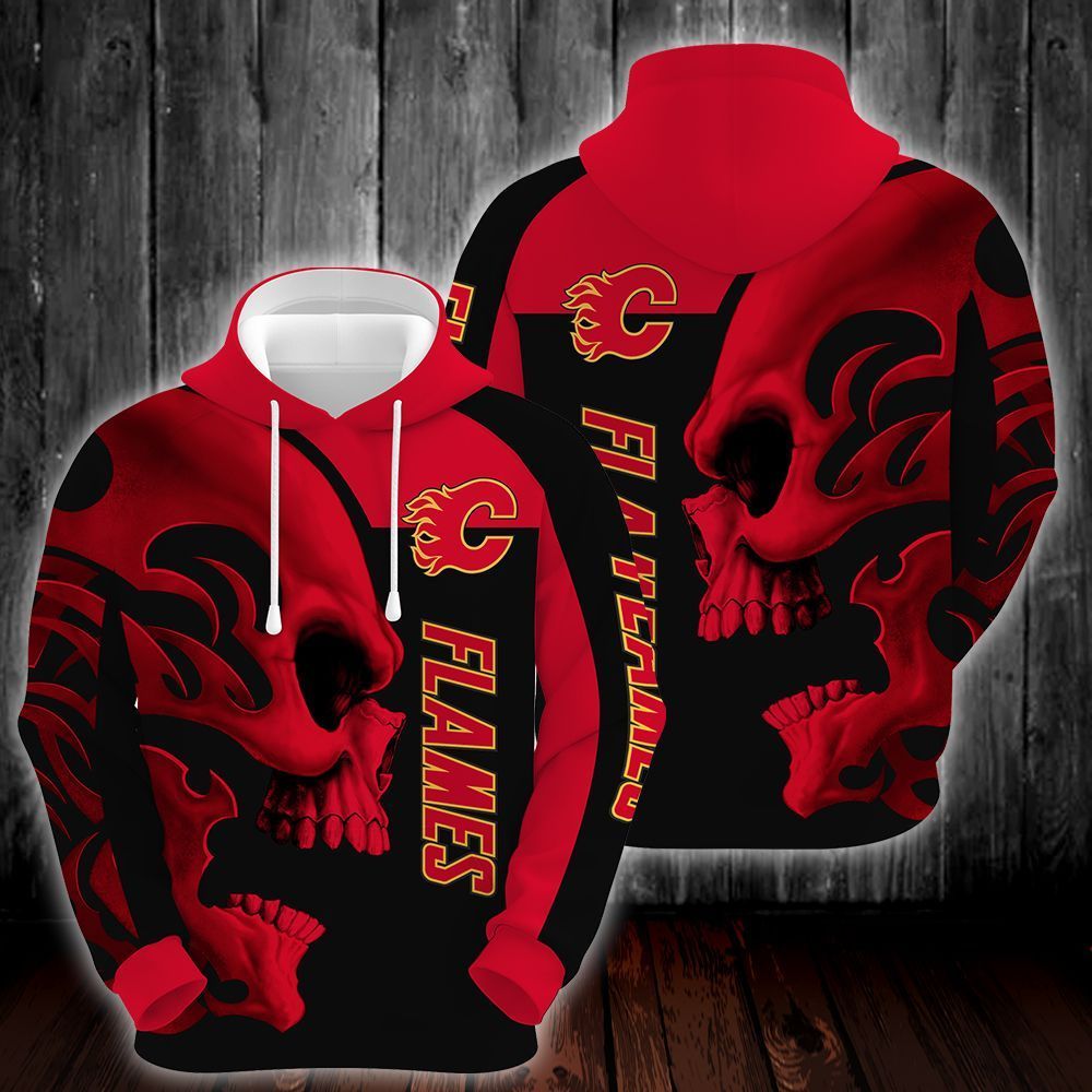 Calgary Flames Skull 3D All Over Printed Sweatshirt, Hoodie, Zip Hoodie | Nhl Special Edition Fan Gear For Men, Women