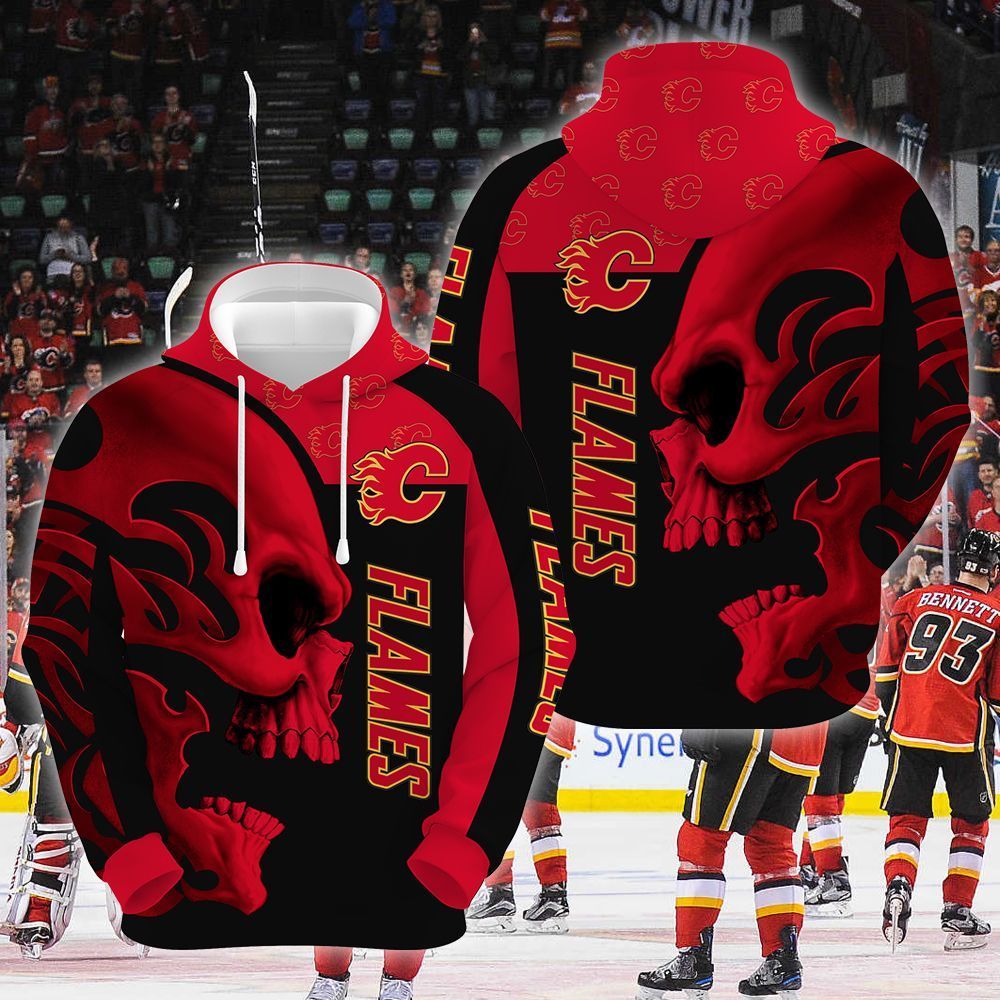 Calgary Flames Skull 3D All Over Printed Sweatshirt, Hoodie, Zip Hoodie | Nhl Special Edition Fan Gear For Men, Women