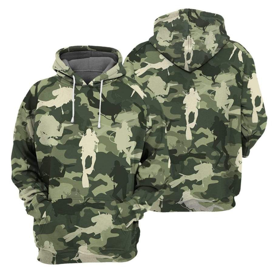 Camo Scuba Diving 3D All Over Printed Sweatshirt, Hoodie, Zip Hoodie | Fan Apparel For Men, Women