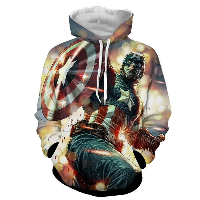 Captain America Action, Explosion 3D All Over Printed Sweatshirt, Hoodie, Zip Hoodie | Fan Apparel For Men, Women