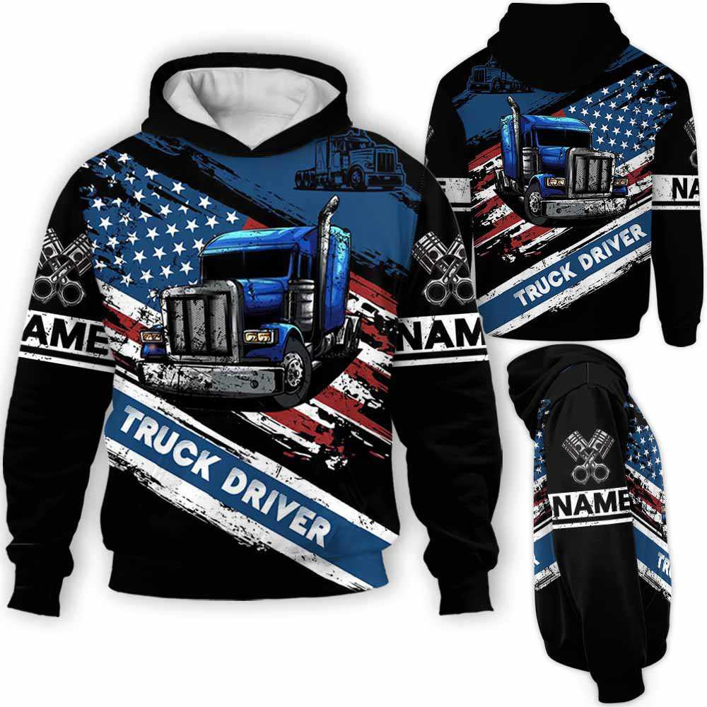 Car Lover Â– Truck Driver Usa Flag Custom Name 3D All Over Printed Sweatshirt, Hoodie, Zip Hoodie | Fan Apparel For Men, Women