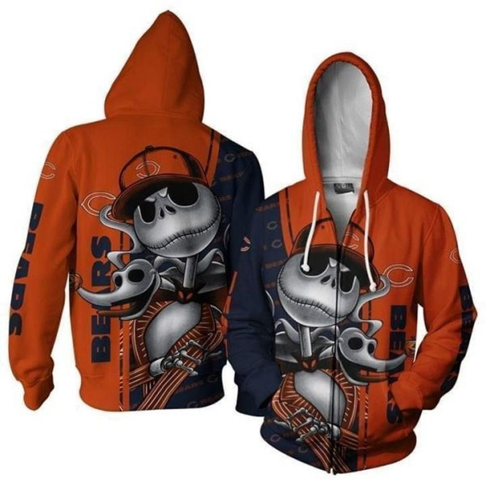 Chicago Bears Hoodie Jack Skellington Halloween 3D All Over Printed Sweatshirt, Hoodie, Zip Hoodie | Nfl Special Edition Fan Gear For Men, Women