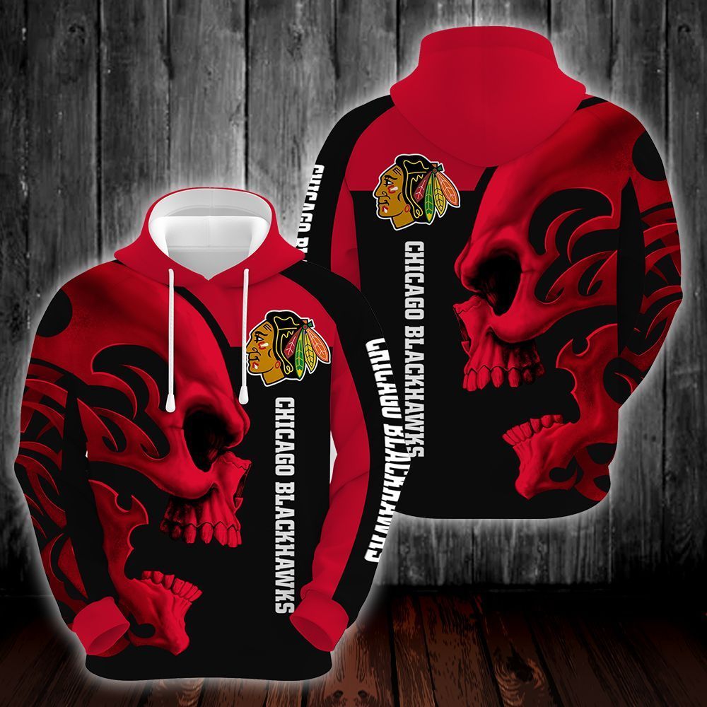 Chicago Blackhawks Skull 3D All Over Printed Sweatshirt, Hoodie, Zip Hoodie | Nhl Special Edition Fan Gear For Men, Women
