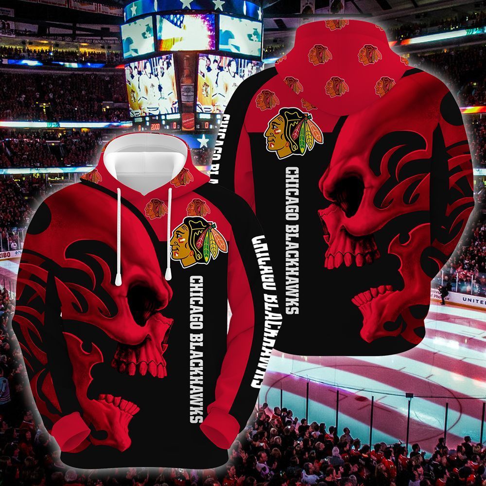Chicago Blackhawks Skull 3D All Over Printed Sweatshirt, Hoodie, Zip Hoodie | Nhl Special Edition Fan Gear For Men, Women