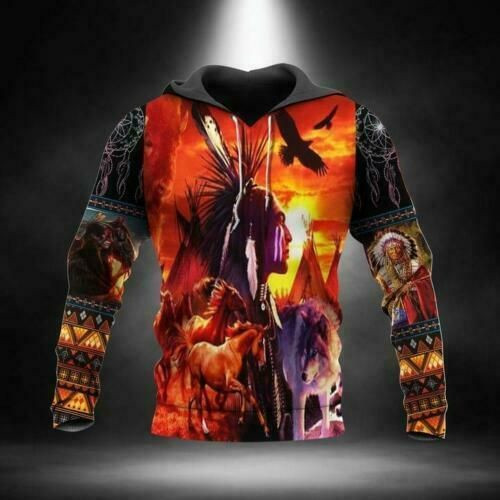 Chief With Eagle Horse Wolf Native 3D All Over Printed Sweatshirt, Hoodie, Zip Hoodie | Fan Apparel For Men, Women