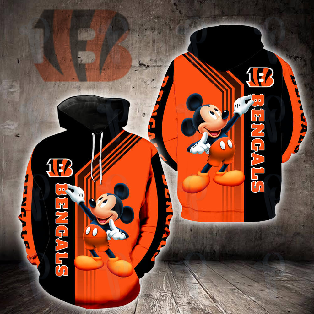 Cincinnati Bengals Mickey Mouse Nfl 3D All Over Printed Sweatshirt, Hoodie, Zip Hoodie | Nfl Special Edition Fan Gear For Men, Women
