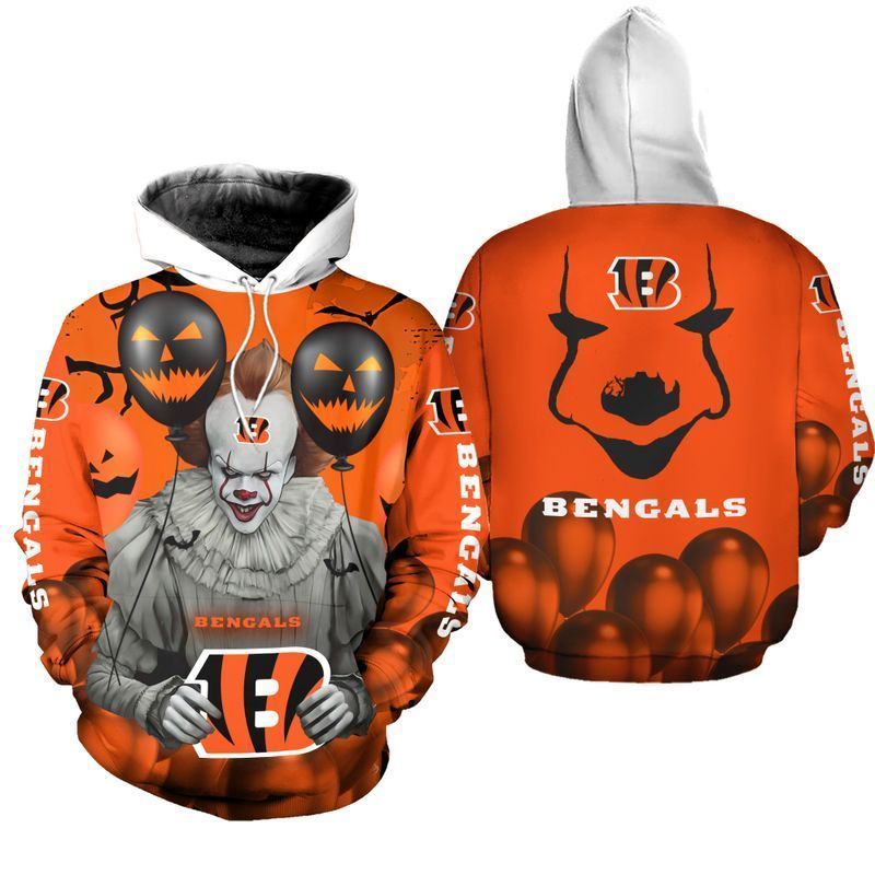 Cincinnati Bengals Pennywise The Dancing Clown It Hallowen 3D All Over Printed Sweatshirt, Hoodie, Zip Hoodie | Nfl Special Edition Fan Gear For Men, Women
