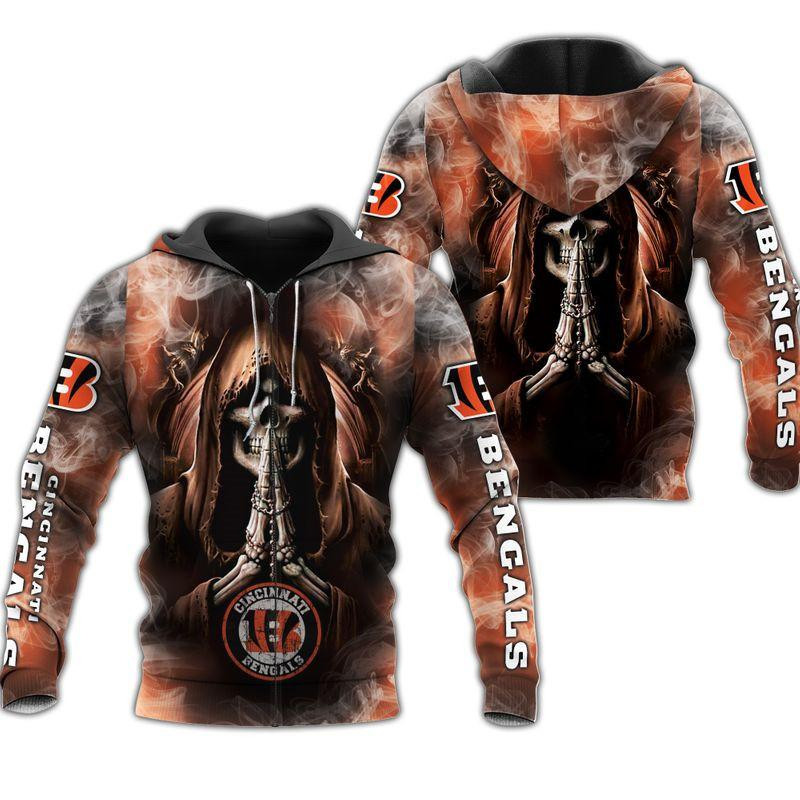 Cincinnati Bengals Skull 3D All Over Printed Sweatshirt, Hoodie, Zip Hoodie | Nfl Special Edition Fan Gear For Men, Women