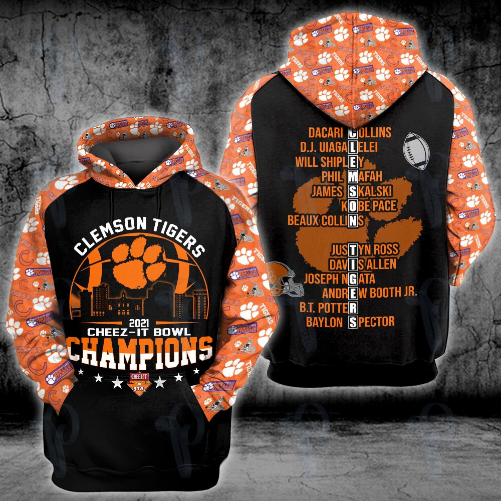 Clemson Tigers 2021 Cheez-it Bowl Champions Ncaa Football 3D All Over Printed Sweatshirt, Hoodie, Zip Hoodie | Ncaa Fan Gear For Men, Women