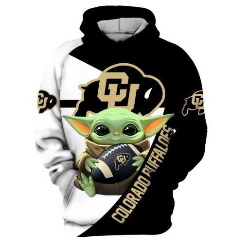 Colorado Buffaloes Baby Yoda Star Wars Black White 3D All Over Printed Sweatshirt, Hoodie, Zip Hoodie | Fan Apparel For Men, Women