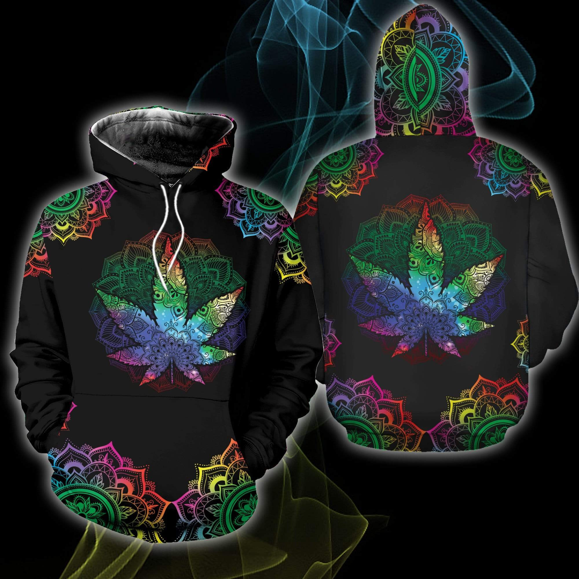 Colorful Weed Mandala Black 3D All Over Printed Sweatshirt, Hoodie, Zip Hoodie | Fan Apparel For Men, Women