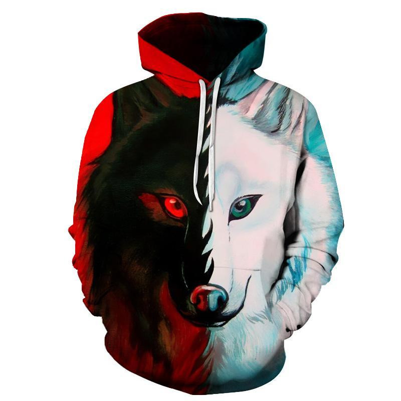 Contrast Red And White Wolf 3D All Over Printed Sweatshirt, Hoodie, Zip Hoodie | Fan Apparel For Men, Women