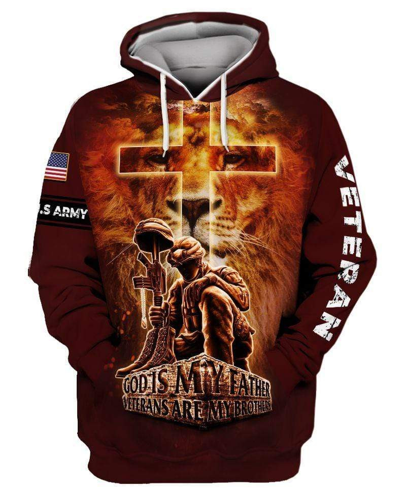 Cross Lion Veteran God Is My Father 3D All Over Printed Sweatshirt, Hoodie, Zip Hoodie | Fan Apparel For Men, Women