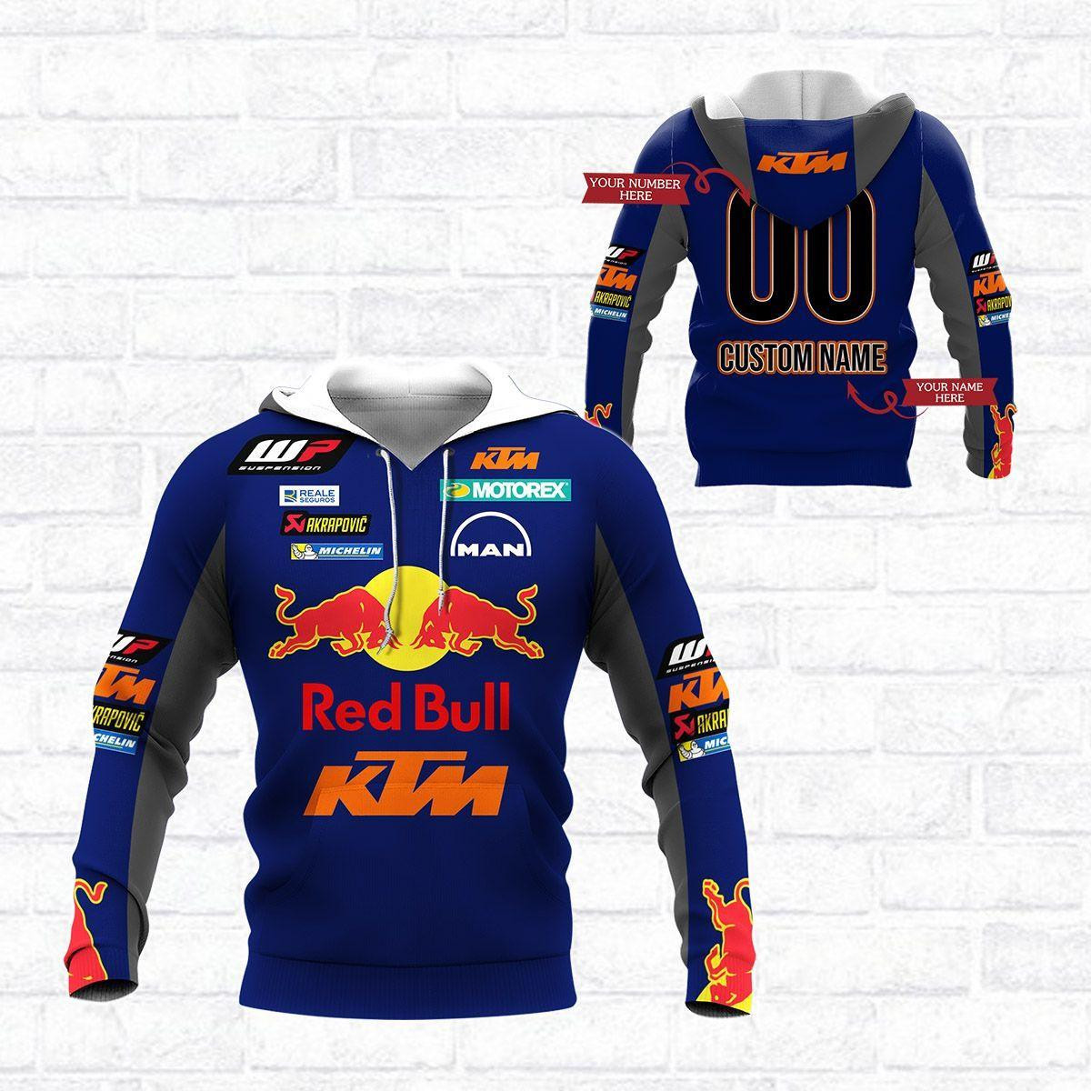 Custom Name, Number Red Bull Ktm Factory Racing F1 Blue 3D All Over Printed Sweatshirt, Hoodie, Zip Hoodie | Fan Apparel For Men, Women