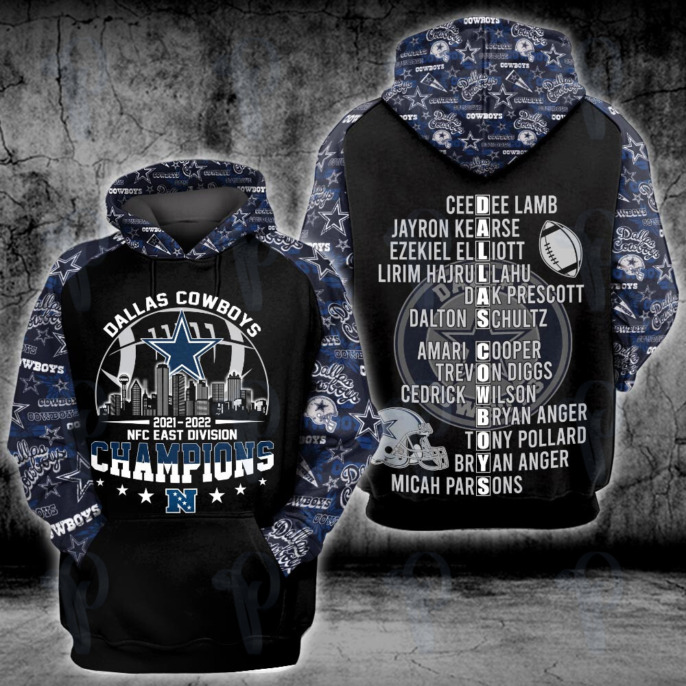 Dallas Cowboys 2021 2022 Nfc East Division Champions Nfl 3D All Over Printed Sweatshirt, Hoodie, Zip Hoodie | Nfl Fan Gear For Men, Women