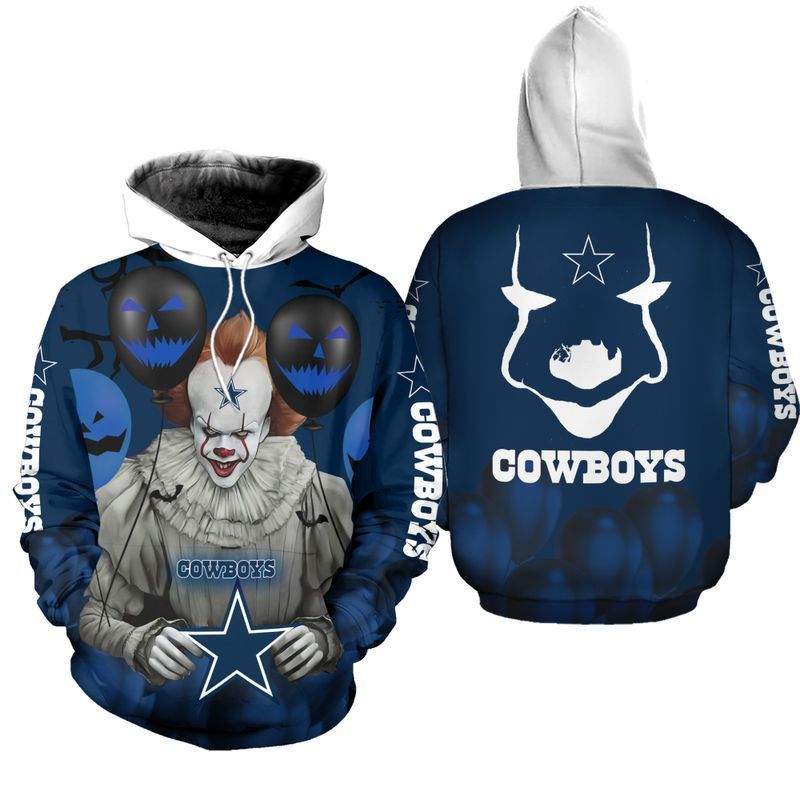 Dallas Cowboys Pennywise The Dancing Clown It Hallowen 3D All Over Printed Sweatshirt, Hoodie, Zip Hoodie | Nfl Special Edition Fan Gear For Men, Women