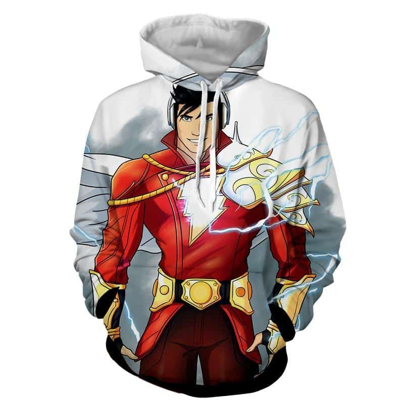 Dc Comics Superhero Shazam Stylish White 3D All Over Printed Sweatshirt, Hoodie, Zip Hoodie | Fan Apparel For Men, Women