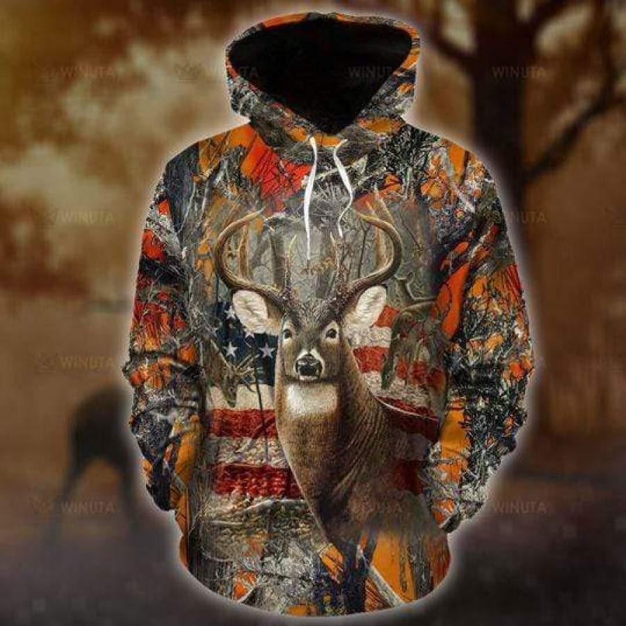 Deers Hunting American Flag 3D All Over Printed Sweatshirt, Hoodie, Zip Hoodie | Fan Apparel For Men, Women