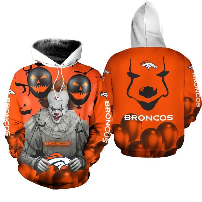 Denver Broncos Pennywise The Dancing Clown It Hallowen 3D All Over Printed Sweatshirt, Hoodie, Zip Hoodie | Nfl Special Edition Fan Gear For Men, Women
