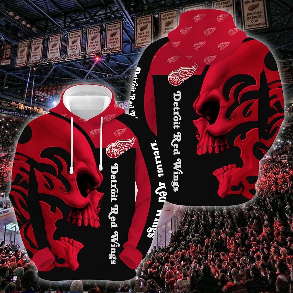 Detroit Red Wings Skull 3D All Over Printed Sweatshirt, Hoodie, Zip Hoodie | Nhl Special Edition Fan Gear For Men, Women