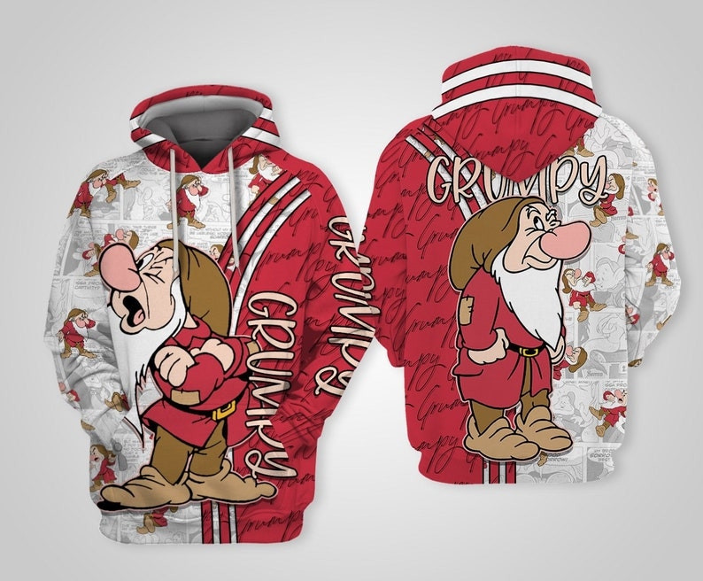 Disney Cartoon Red Grumpy Dwarf Comics Book Patterns 3D All Over Printed Sweatshirt, Hoodie, Zip Hoodie | Fan Apparel For Men, Women