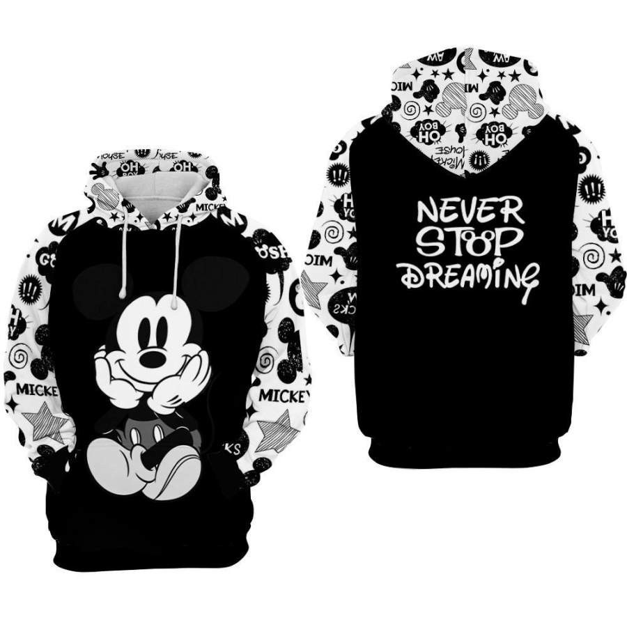 Disney Mickey Mouse Never Stop Dreaming 3D All Over Printed Sweatshirt, Hoodie, Zip Hoodie | Special Edition Fan Apparel For Men, Women