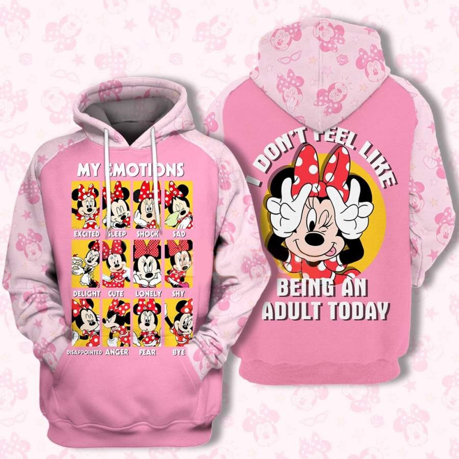 Disney Minnie My Emotions I Dont Feel Like Being An Adult Today 3D All Over Printed Sweatshirt, Hoodie, Zip Hoodie | Fan Apparel For Men, Women