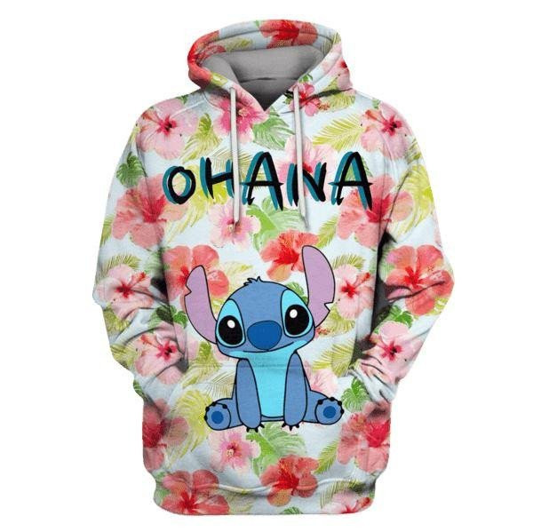 Disney Stitch Hoodie Stitch Ohana Flowers Pink 3D All Over Printed Sweatshirt, Hoodie, Zip Hoodie | Fan Apparel For Men, Women