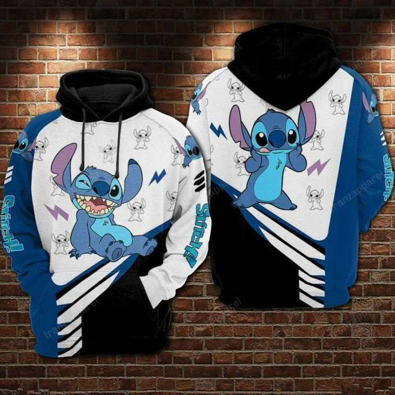Disney Stitch Lightings Pattern Blue White 3D All Over Printed Sweatshirt, Hoodie, Zip Hoodie | Fan Apparel For Men, Women